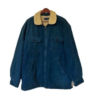 Vintage 90s J.Crew Chore Coat Corduroy Collar Size L Tan Barn Workwear Men's